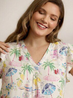 Calypso St. Barth women's tropical print flutter sleeve top 1X